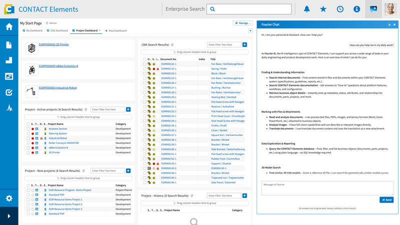 An AI assistant integrated into the PLM solution CONTACT Elements.